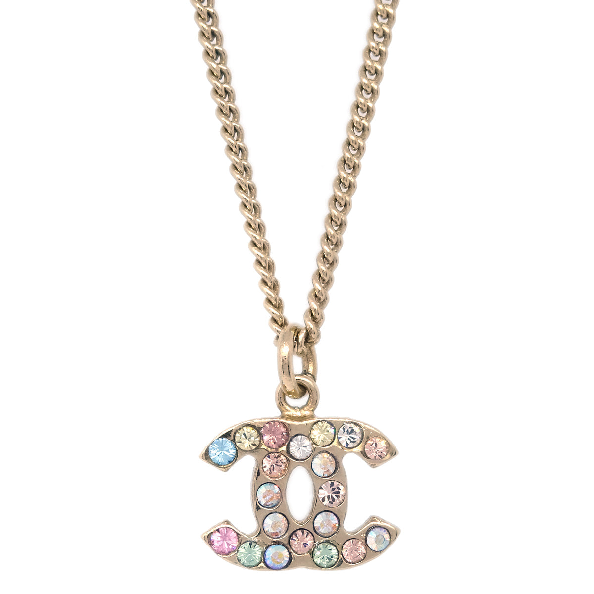 Chanel CC Chain Pendant Necklace Rhinestone Gold 04A