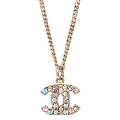 Chanel CC Chain Pendant Necklace Rhinestone Gold 04A