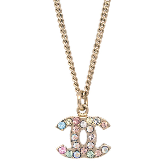 Chanel CC Chain Pendant Necklace Rhinestone Gold 04A