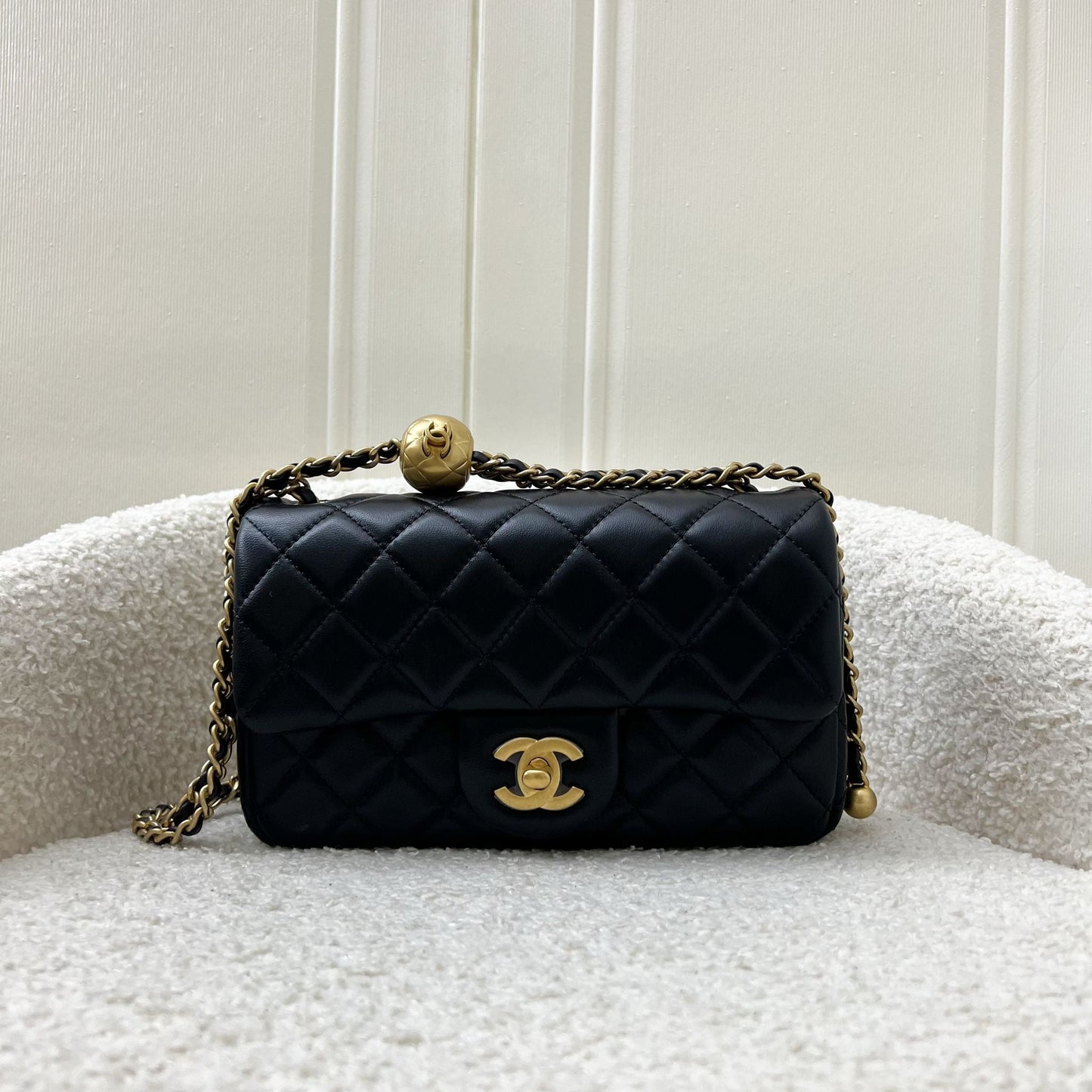 Chanel Pearl Crush Mini Rectangular Flap in Black Lambskin and AGHW (Model: AS1787)