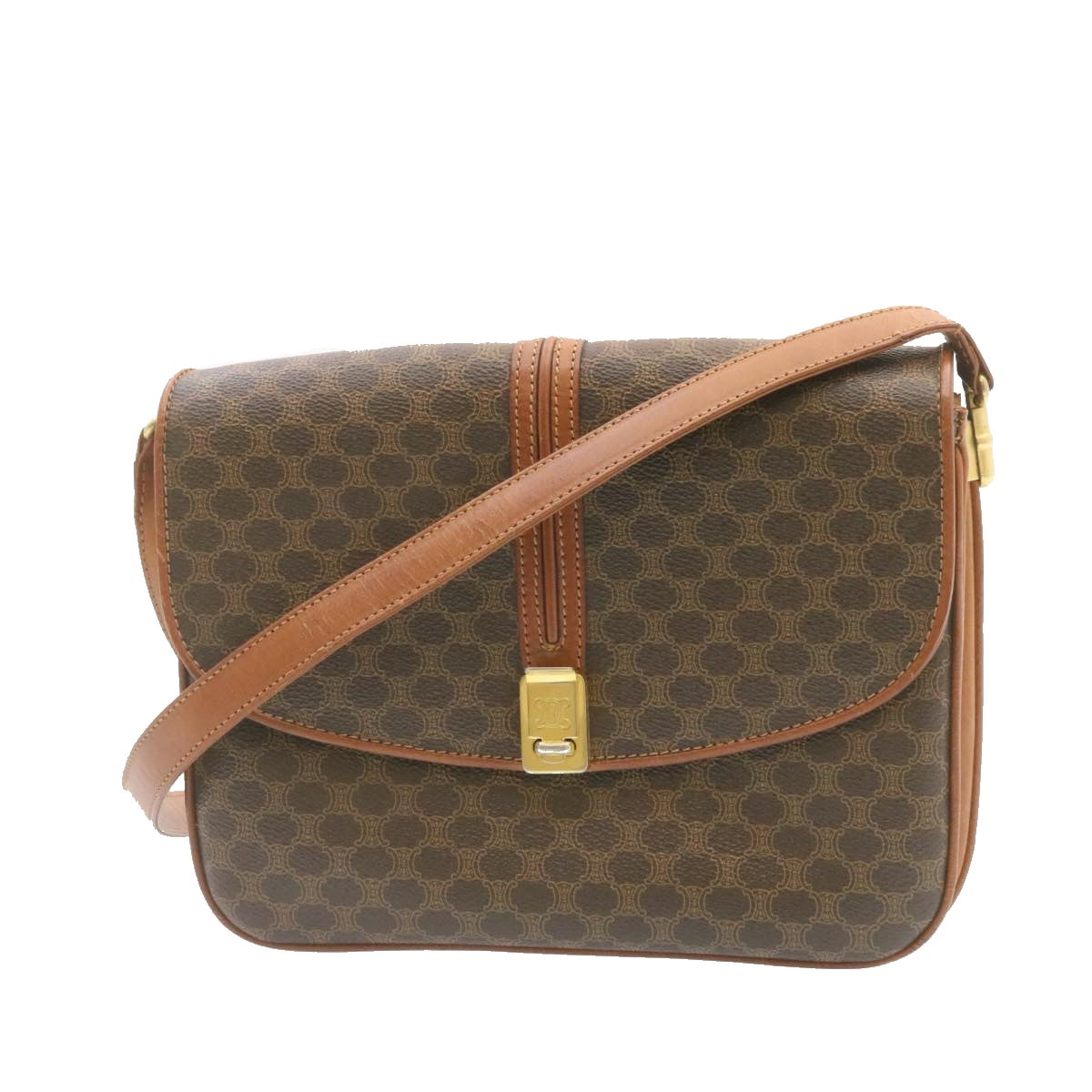 Celine Macadam Canvas Shoulder Bag PVC Leather Brown  ai095