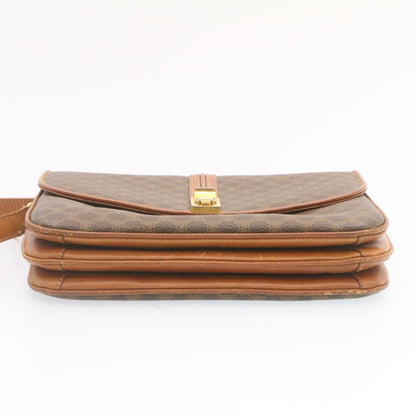 Celine Macadam Canvas Shoulder Bag PVC Leather Brown  ai095