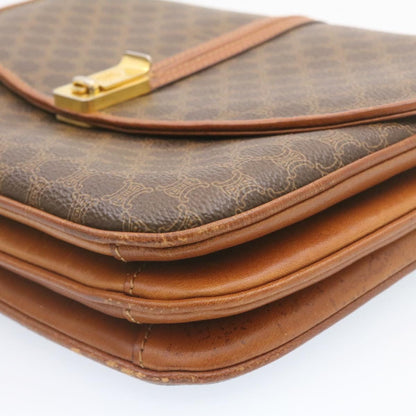 Celine Macadam Canvas Shoulder Bag PVC Leather Brown  ai095