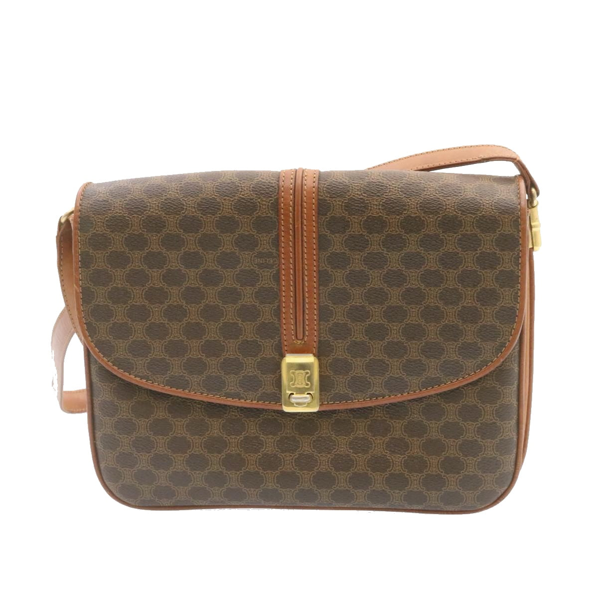 Celine Macadam Canvas Shoulder Bag PVC Leather Brown  ai095