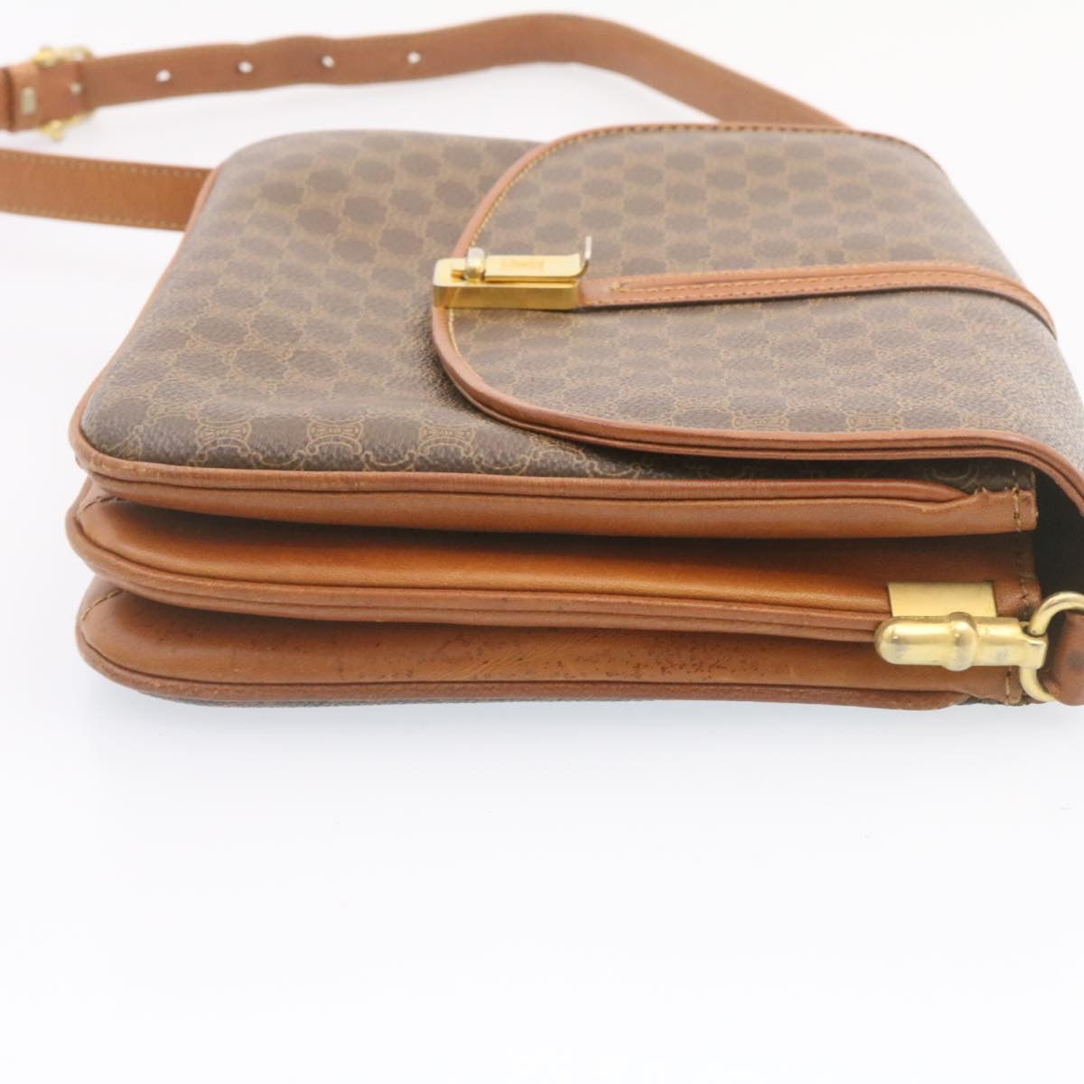 Celine Macadam Canvas Shoulder Bag PVC Leather Brown  ai095