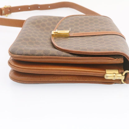 Celine Macadam Canvas Shoulder Bag PVC Leather Brown  ai095