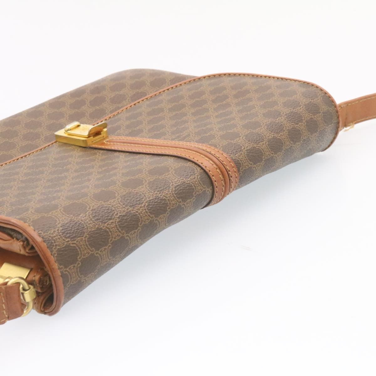 Celine Macadam Canvas Shoulder Bag PVC Leather Brown  ai095
