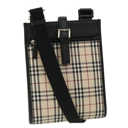 Burberry Nova Check Shoulder Bag Canvas Leather Beige Black Auth ai430A