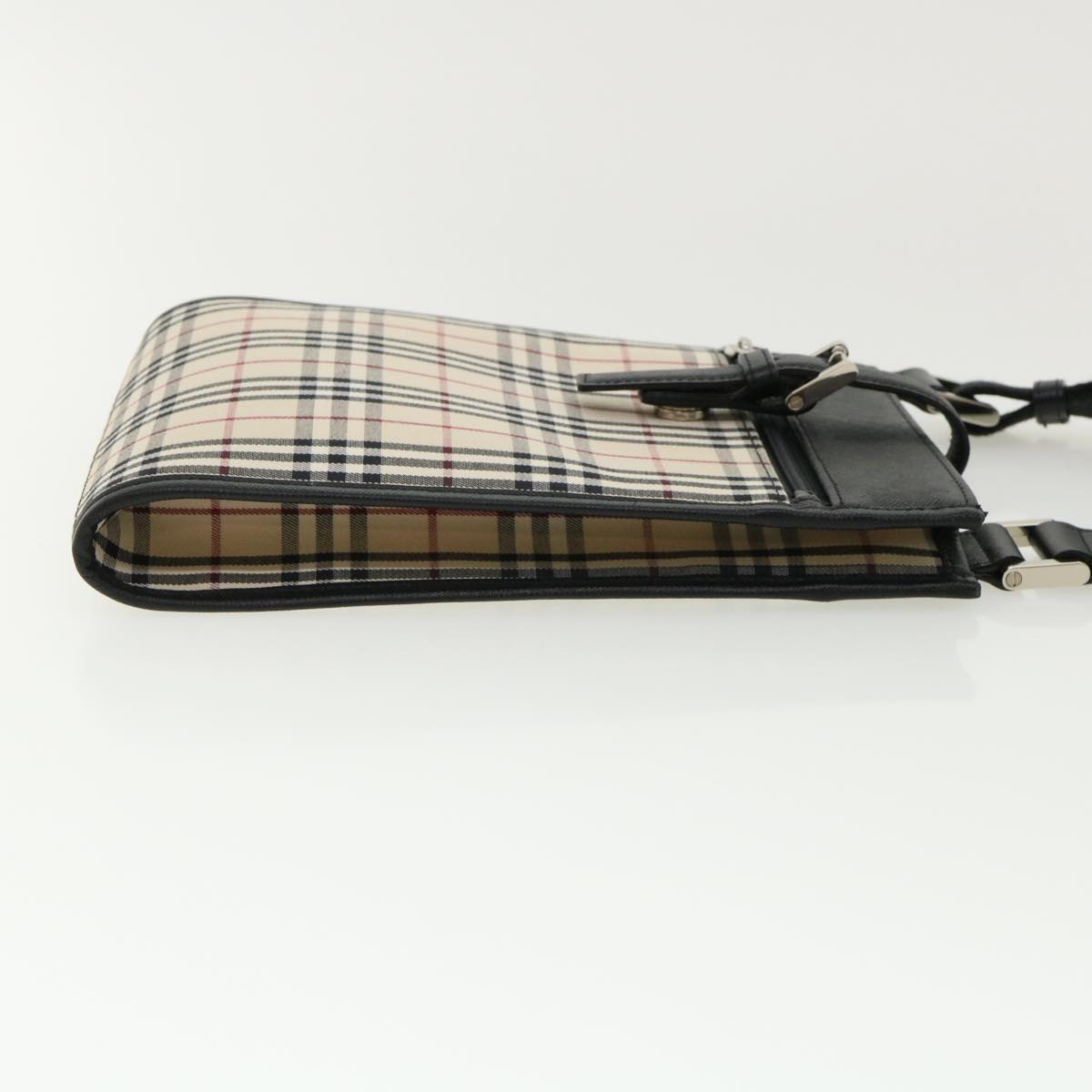 Burberry Nova Check Shoulder Bag Canvas Leather Beige Black Auth ai430A