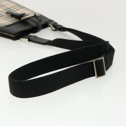 Burberry Nova Check Shoulder Bag Canvas Leather Beige Black Auth ai430A