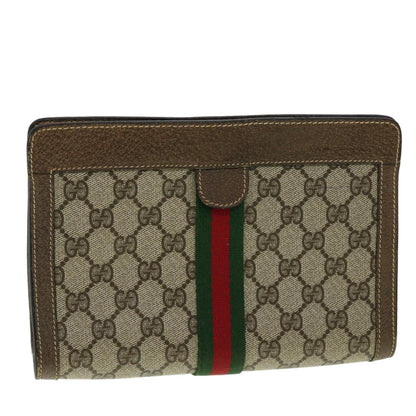 GUCCI GG Canvas Web Sherry Line Clutch Bag Beige Red Green  am3107