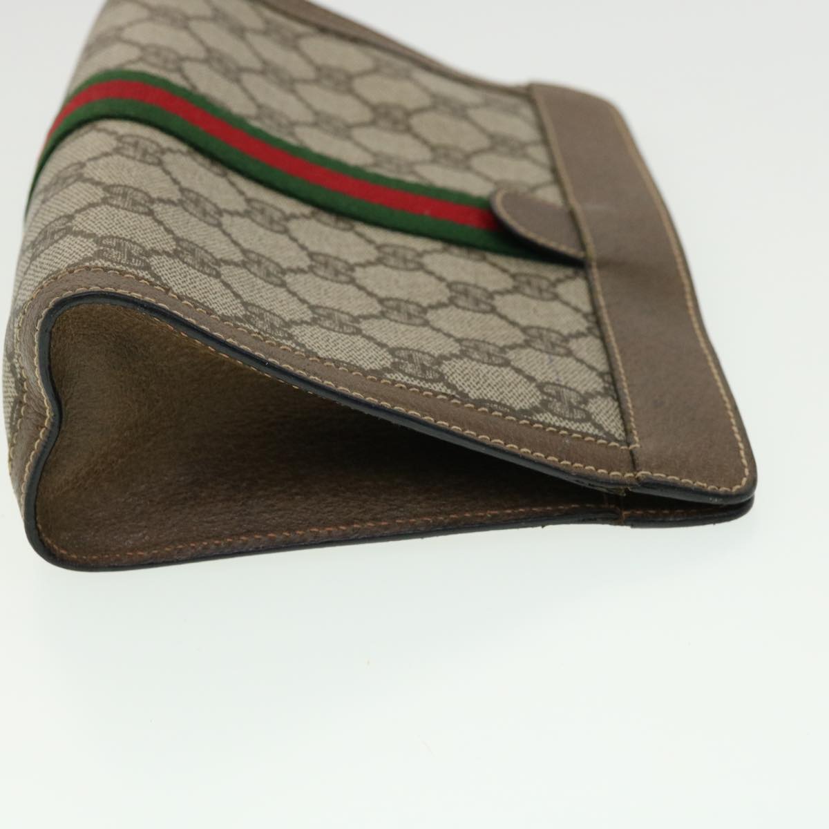 GUCCI GG Canvas Web Sherry Line Clutch Bag Beige Red Green  am3107