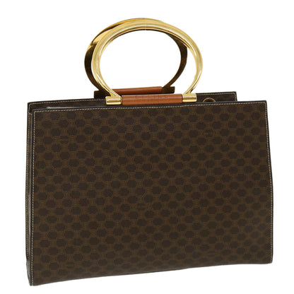 Celine Macadam Canvas Hand Bag PVC Leather Brown  am3558