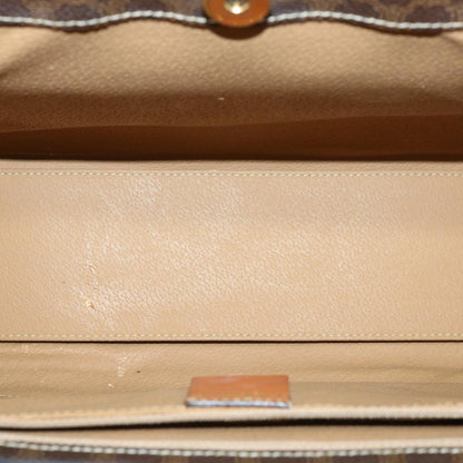 Celine Macadam Canvas Hand Bag PVC Leather Brown  am3558