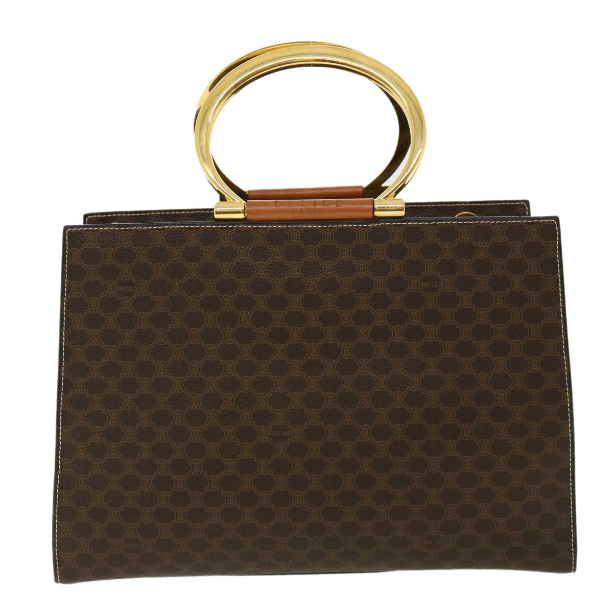 Celine Macadam Canvas Hand Bag PVC Leather Brown  am3558
