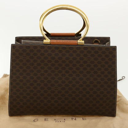 Celine Macadam Canvas Hand Bag PVC Leather Brown  am3558