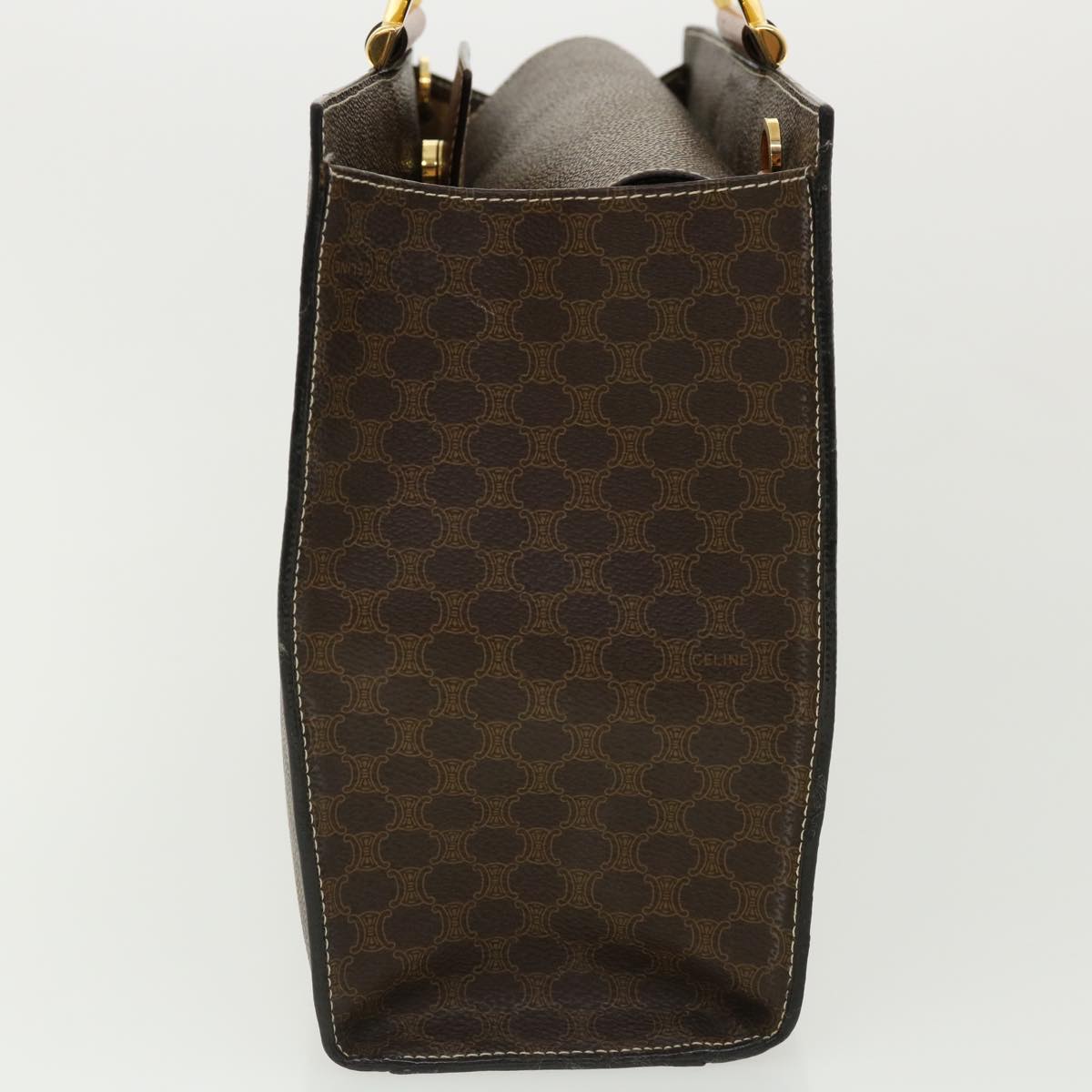 Celine Macadam Canvas Hand Bag PVC Leather Brown  am3558
