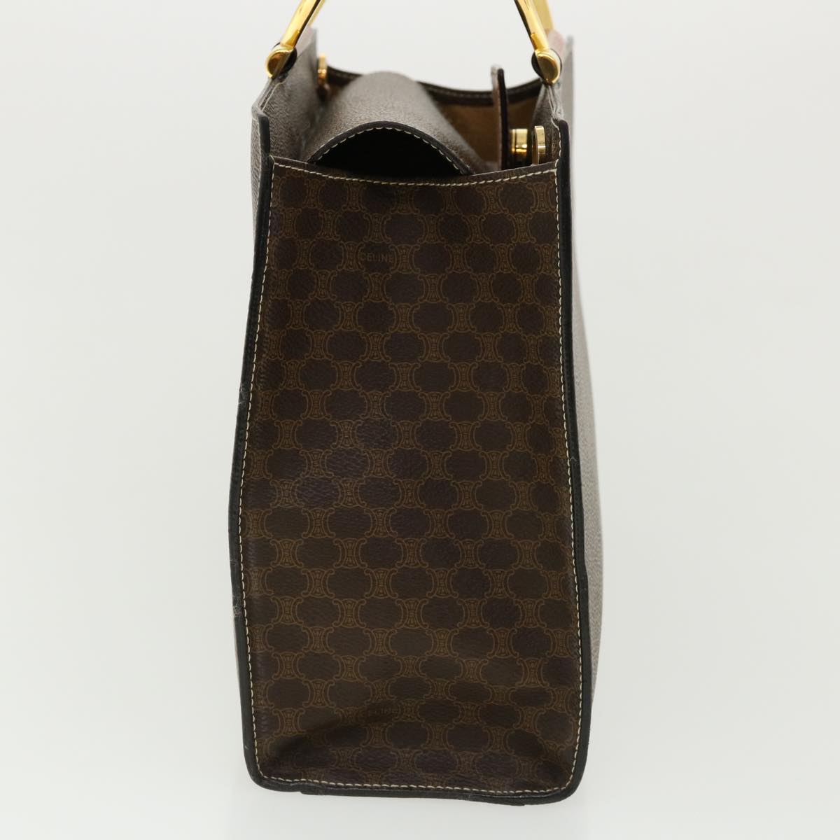 Celine Macadam Canvas Hand Bag PVC Leather Brown  am3558