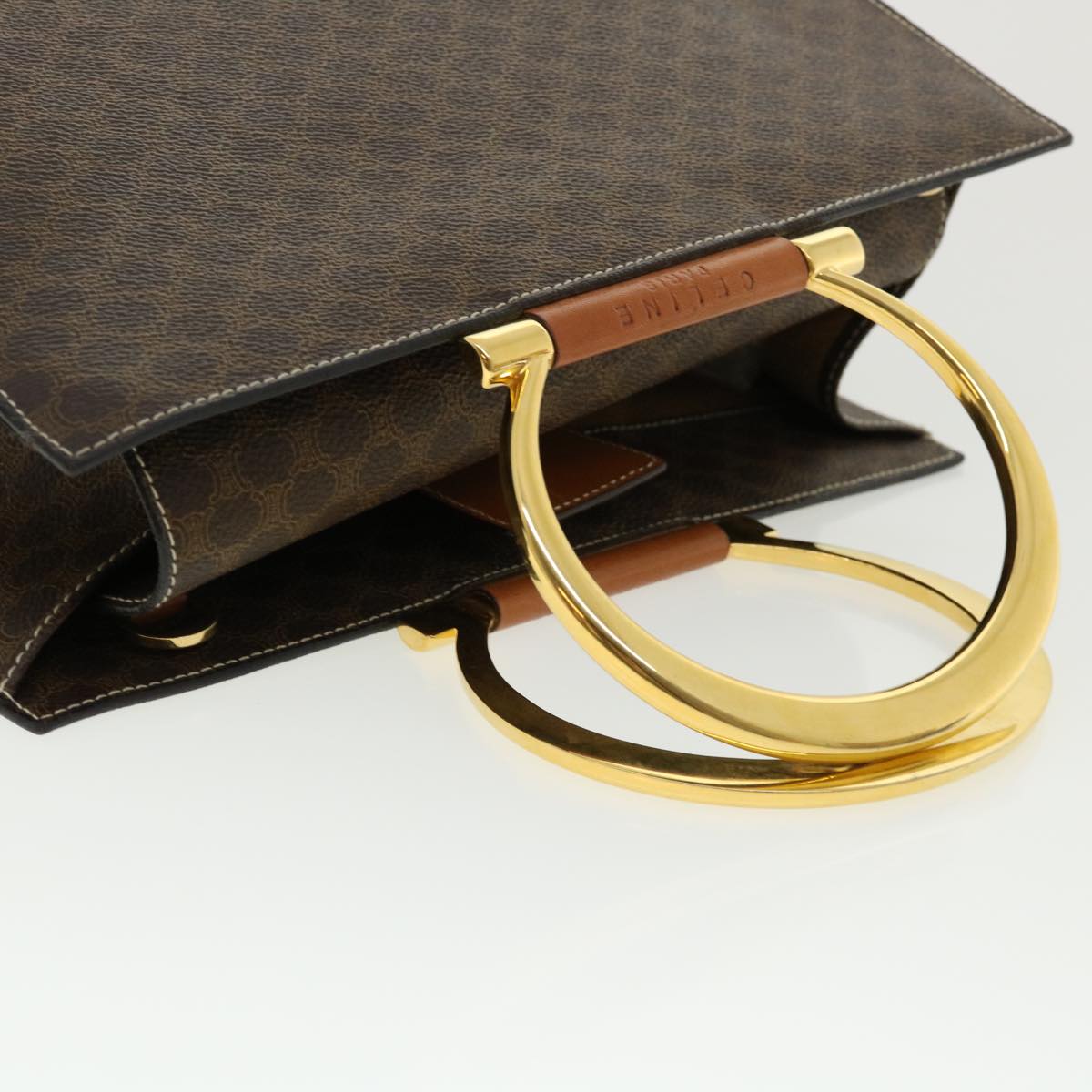 Celine Macadam Canvas Hand Bag PVC Leather Brown  am3558