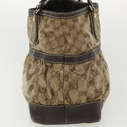 GUCCI GG Canvas Tote Bag Coated Canvas Beige Dark Brown  am3623