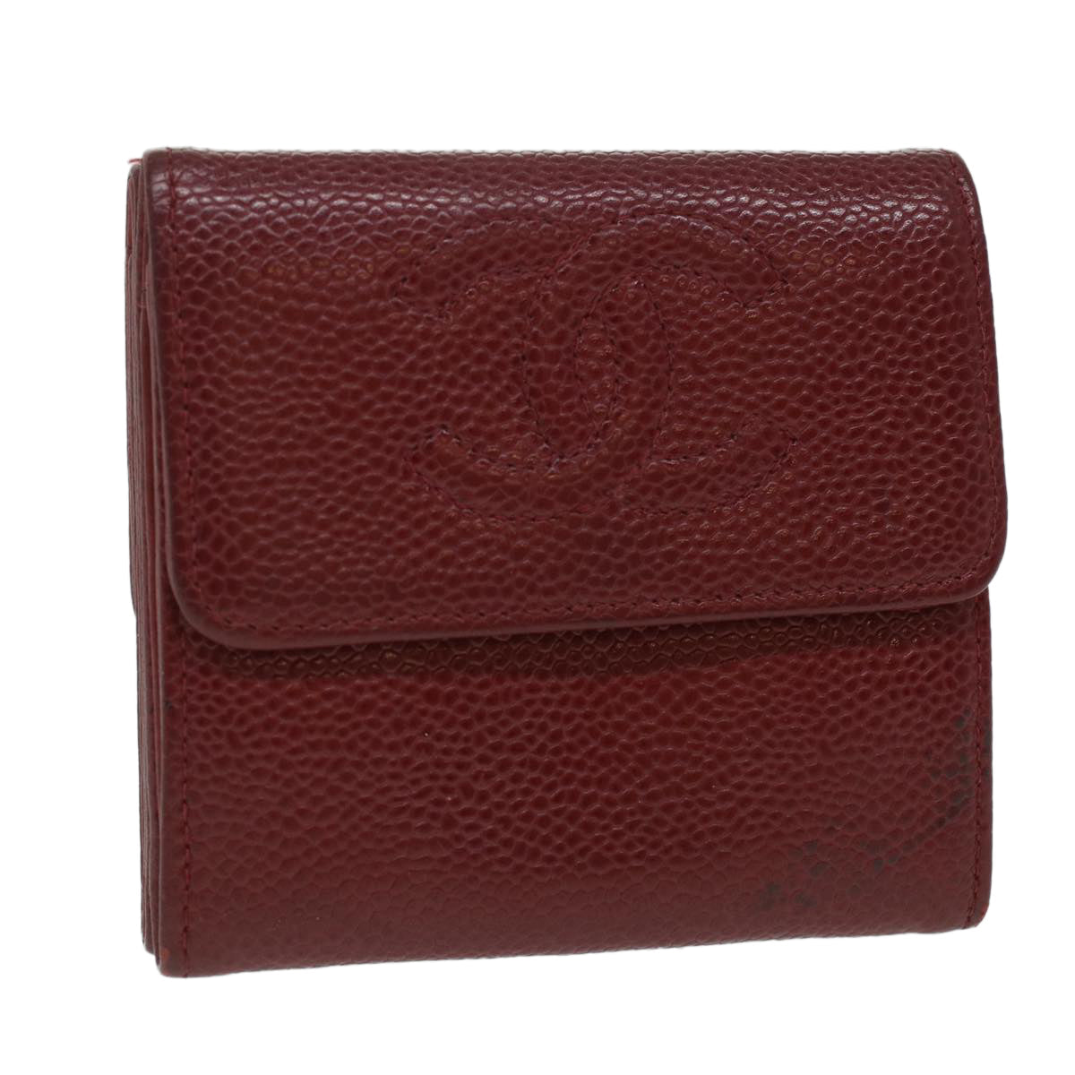 CHANEL Wallet Caviar Skin Red CC Auth am3885