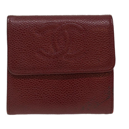 CHANEL Wallet Caviar Skin Red CC Auth am3885