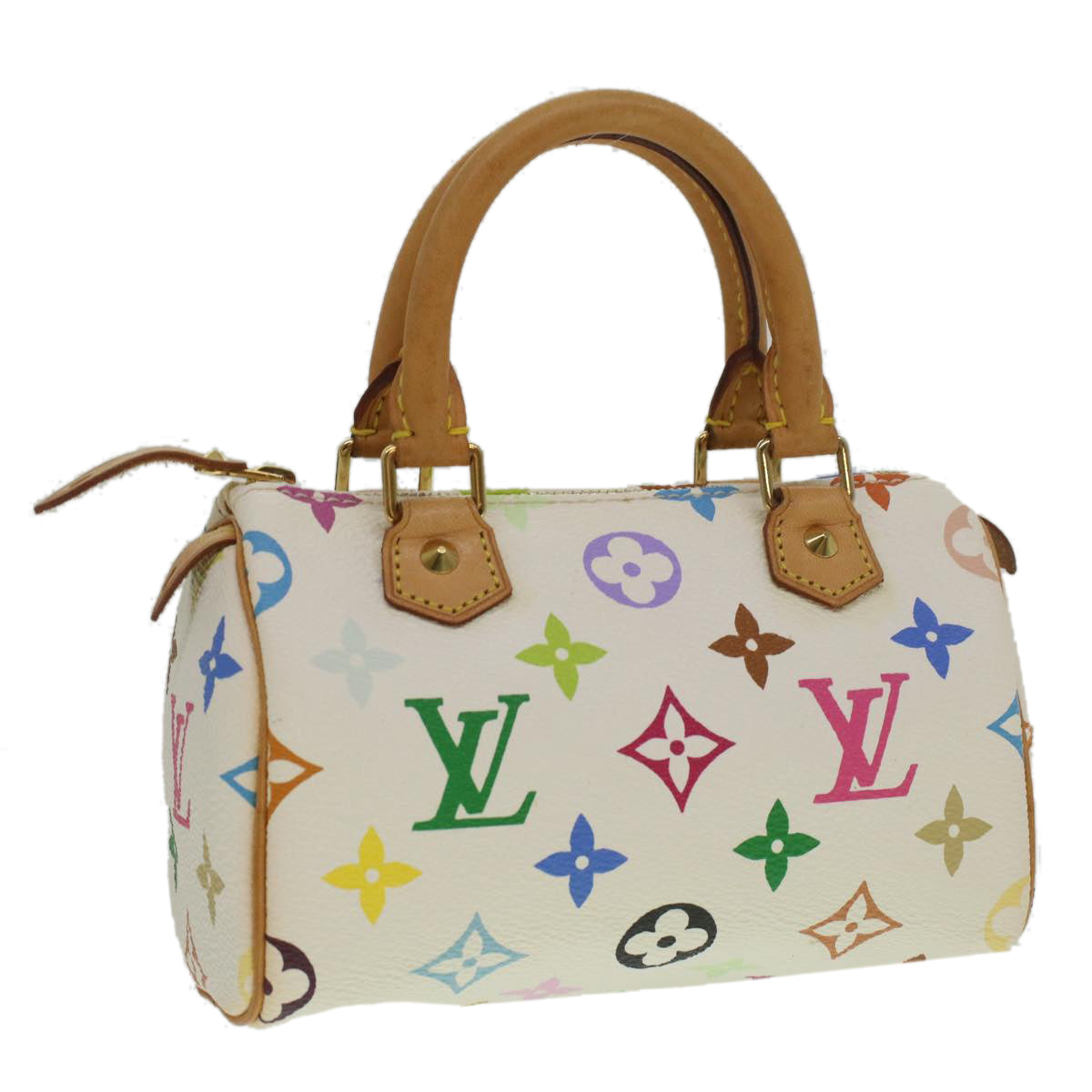Louis Vuitton Monogram Multicolor Mini Speedy Hand Bag White M92645 Auth am3975