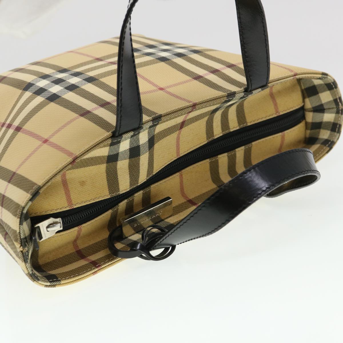 Burberry Nova Check Hand Bag Nylon Beige Auth am4079