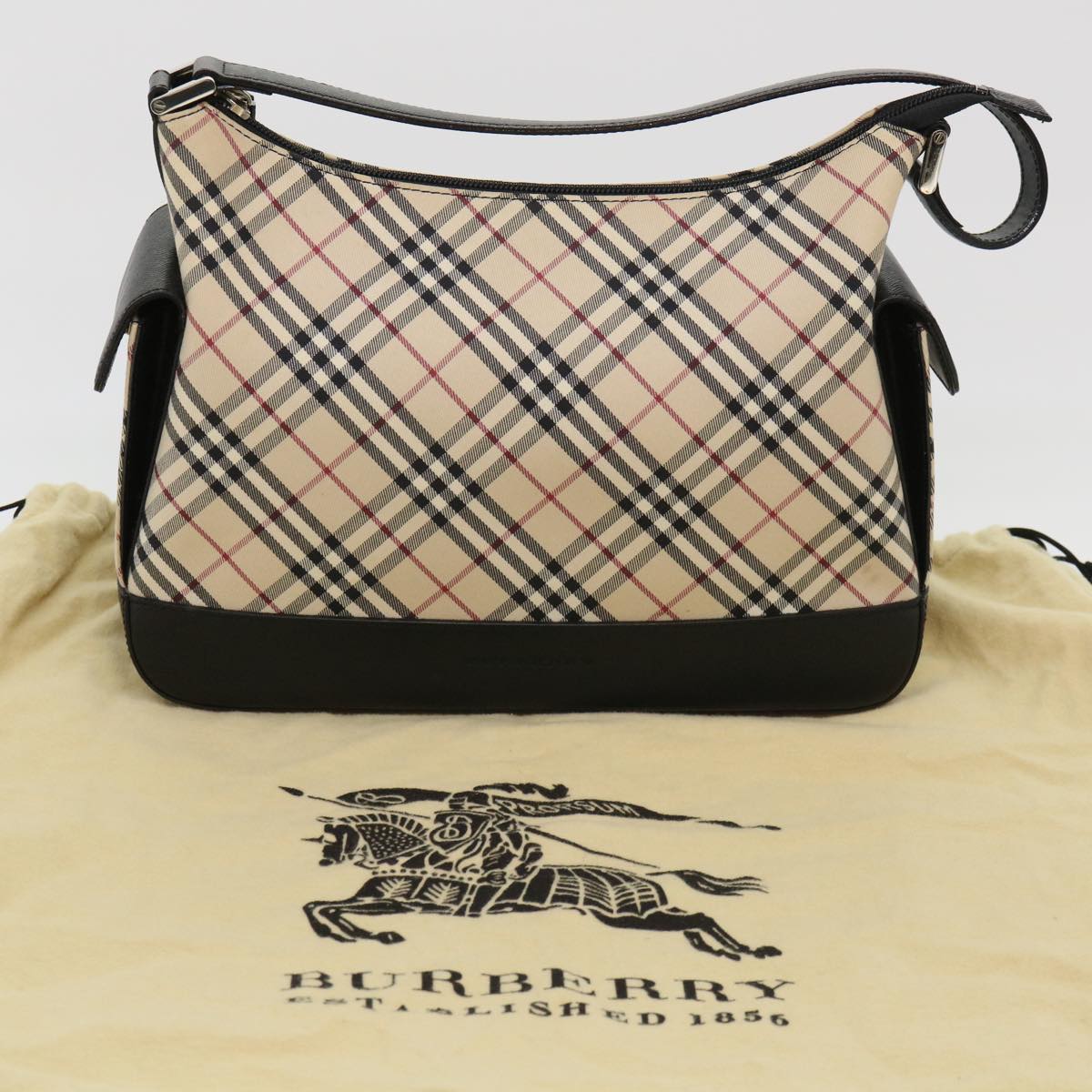 Burberry Nova Check Shoulder Bag Nylon Beige Auth am4137