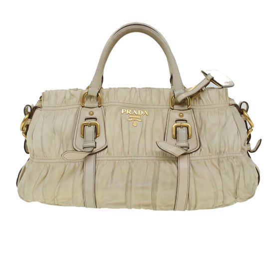 Prada Hand Bag Leather Beige  am4391