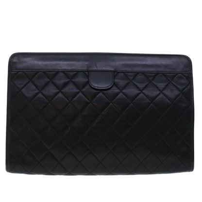 Chanel Clutch Bag Lamb Skin Black CC Auth am