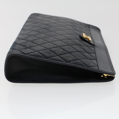 Chanel Clutch Bag Lamb Skin Black CC Auth am