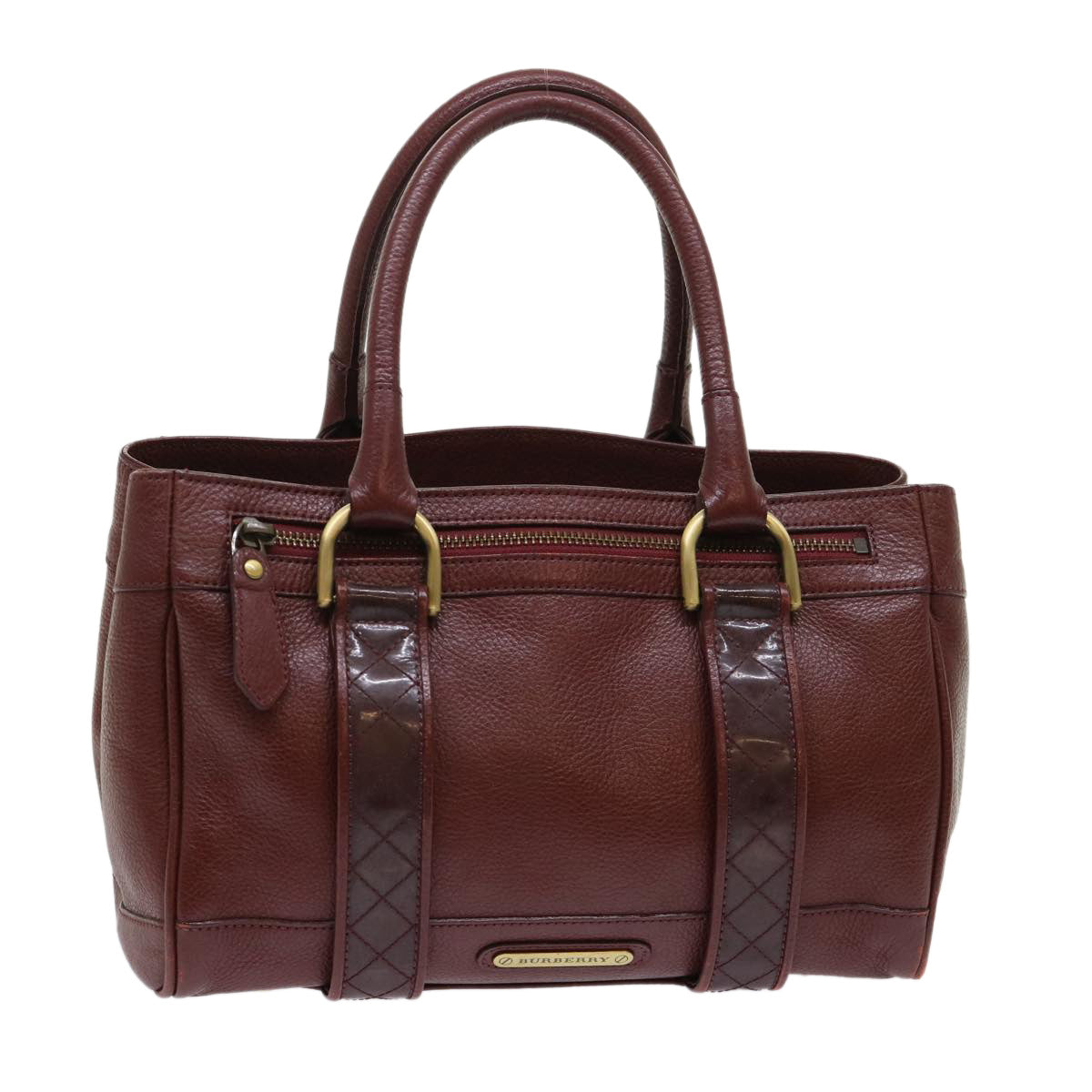 Burberry Hand Bag Leather Red Auth am4670
