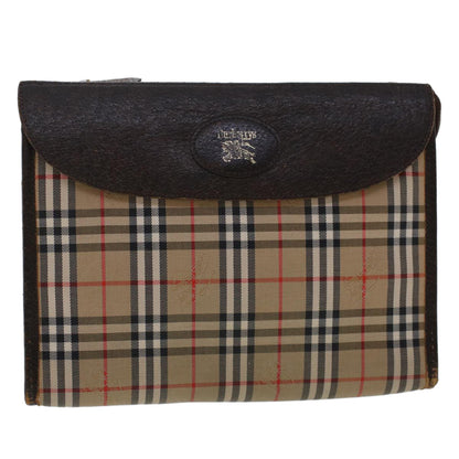 BurberrySs Nova Check Clutch Bag Nylon Leather Beige Auth am4674