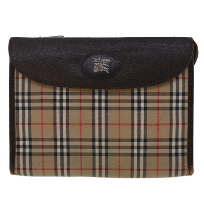 BurberrySs Nova Check Clutch Bag Nylon Leather Beige Auth am4674