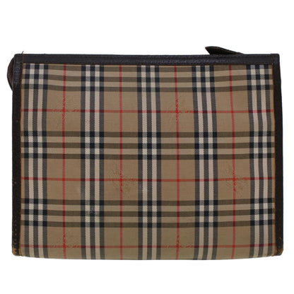 BurberrySs Nova Check Clutch Bag Nylon Leather Beige Auth am4674