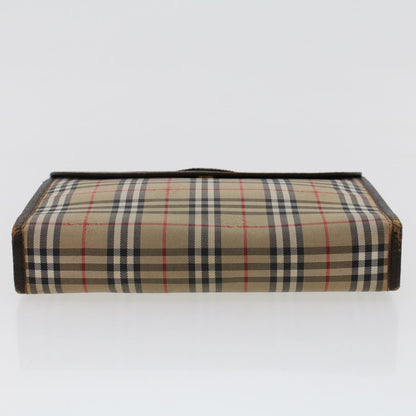 BurberrySs Nova Check Clutch Bag Nylon Leather Beige Auth am4674