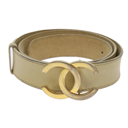Chanel COCO Mark Belt Leather 33.1" Beige CC Auth am4714