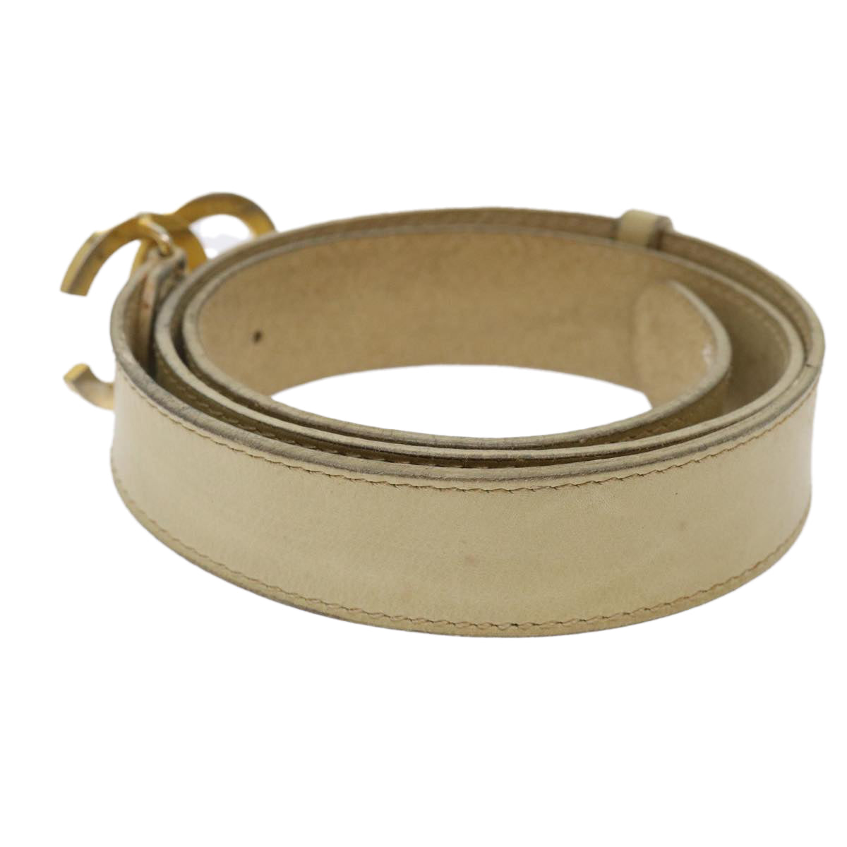 Chanel COCO Mark Belt Leather 33.1" Beige CC Auth am4714