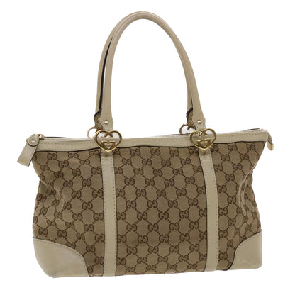 GUCCI GG Canvas Tote Bag Leather Beige 257069  am4730