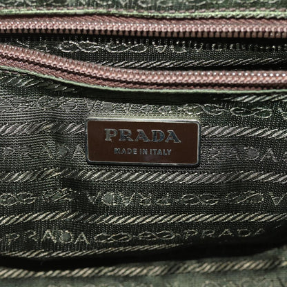 Prada Shoulder Bag Canvas Leather Red  am4741