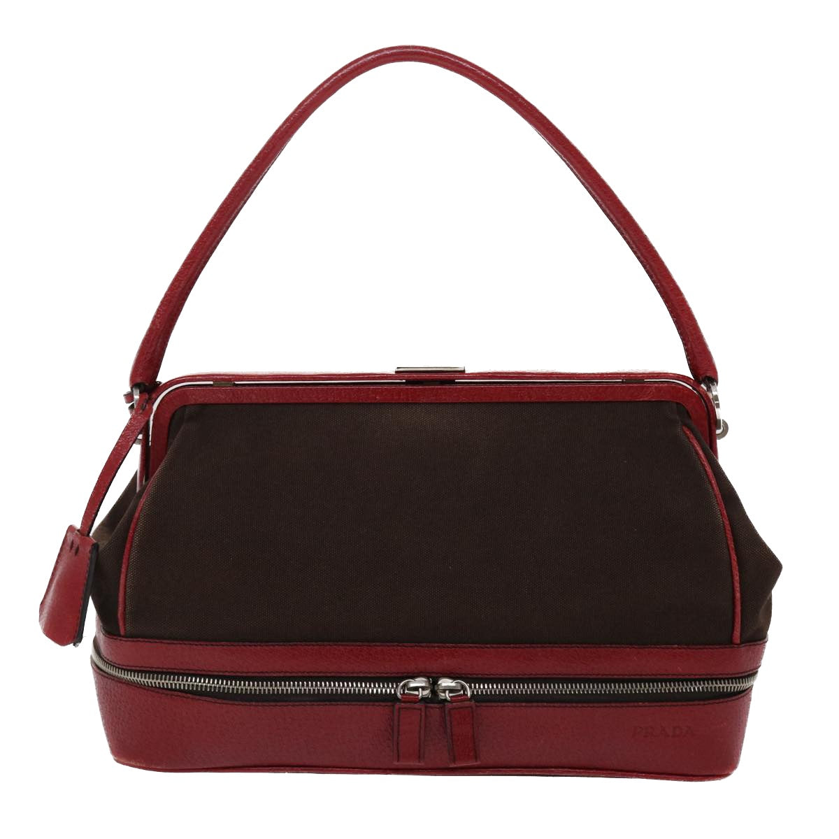 Prada Shoulder Bag Canvas Leather Red  am4741