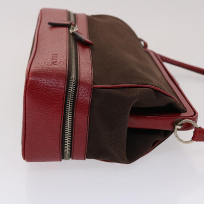 Prada Shoulder Bag Canvas Leather Red  am4741