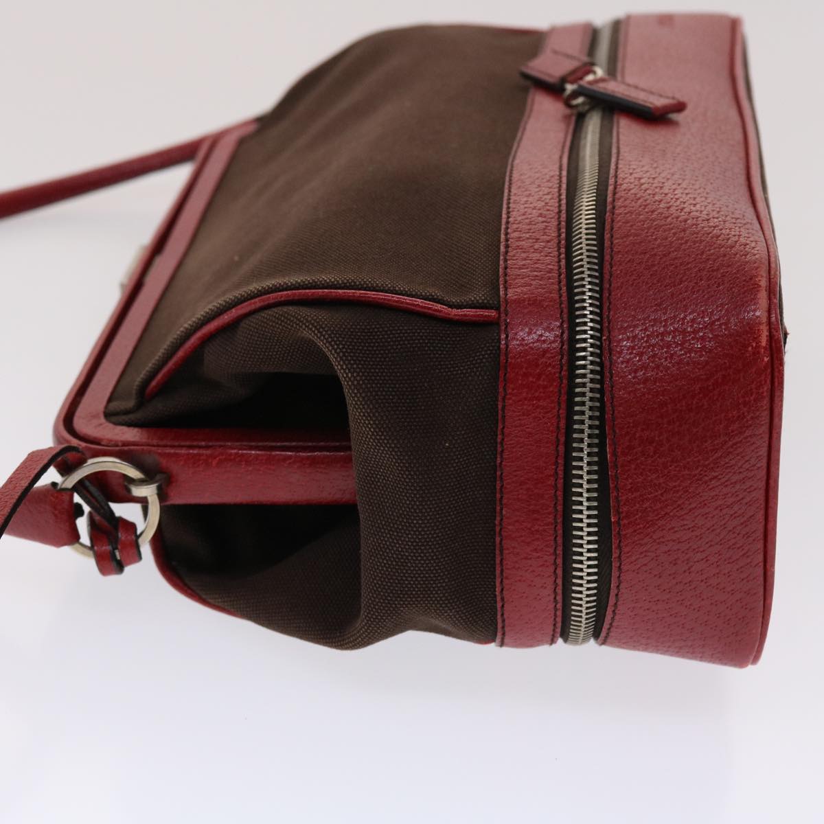 Prada Shoulder Bag Canvas Leather Red  am4741