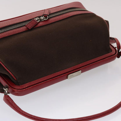 Prada Shoulder Bag Canvas Leather Red  am4741