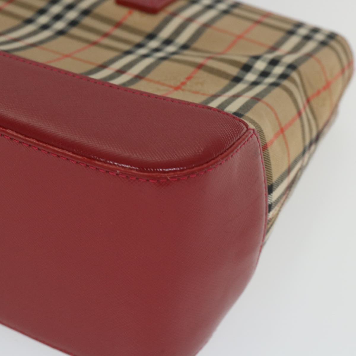 Burberry Nova Check Hand Bag Nylon Canvas Beige Red Auth am5133