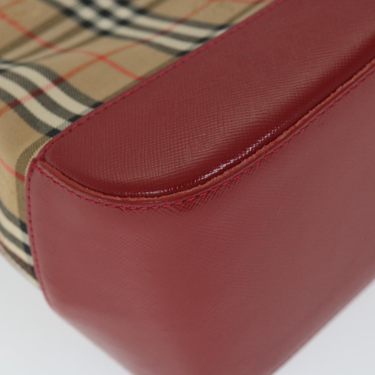 Burberry Nova Check Hand Bag Nylon Canvas Beige Red Auth am5133
