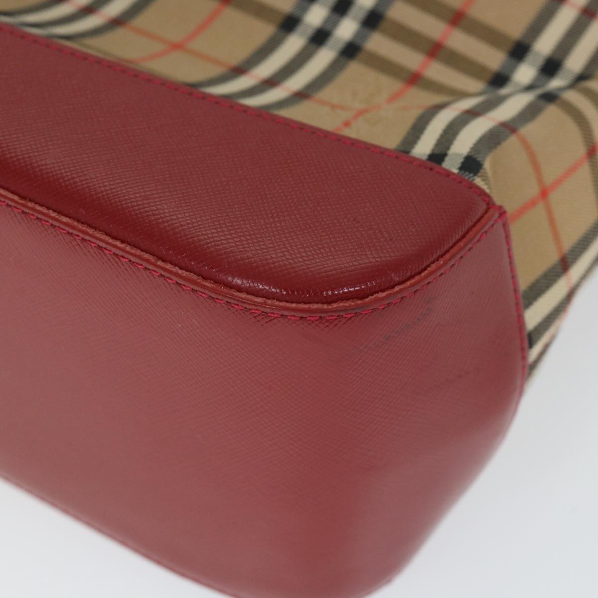 Burberry Nova Check Hand Bag Nylon Canvas Beige Red Auth am5133