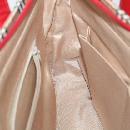 Burberry Nova Check Hand Bag Nylon Canvas Beige Red Auth am5133