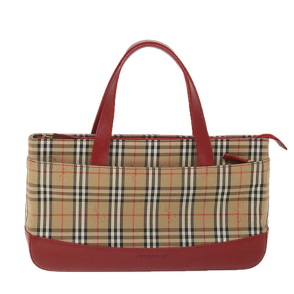 Burberry Nova Check Hand Bag Nylon Canvas Beige Red Auth am5133
